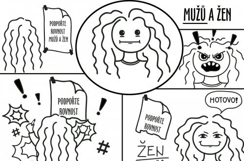 Práce žákyně Lenky Korbelové vytvořená pro komiksovou soutěž, "Promluv k světu bublinou!"